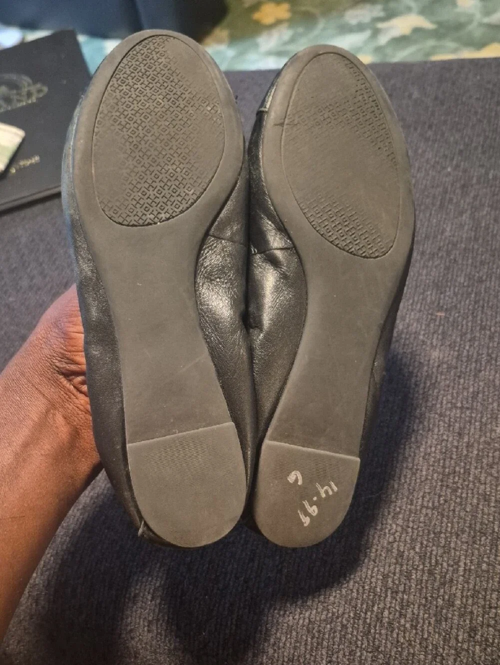 Tory Burch Black Leather Logo Ballet Flats